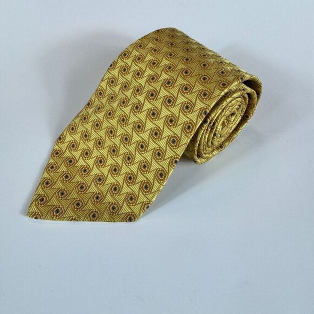 Jos. A. Bank Tie Mens OS Classic Gold Geometric Hexagon 100%‎ Silk Italy Formal